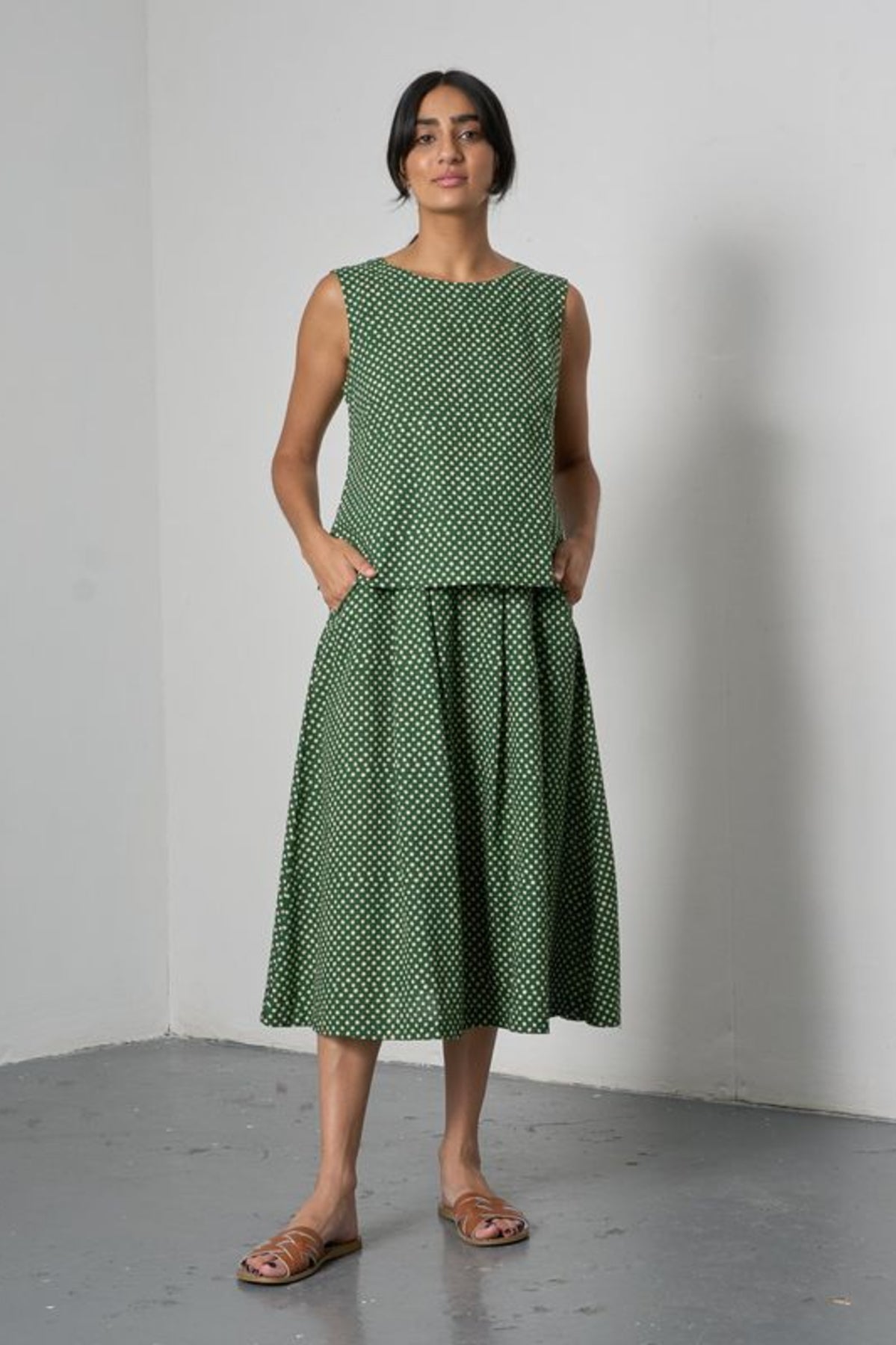 Wander Midi Skirt | Dots Green