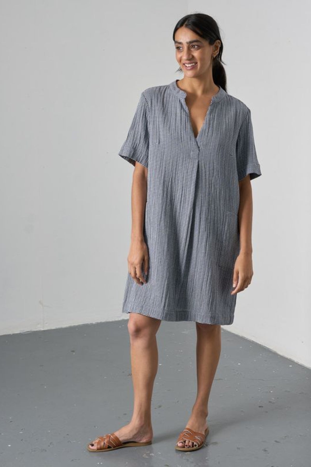 Wren Dress | Little Check Navy