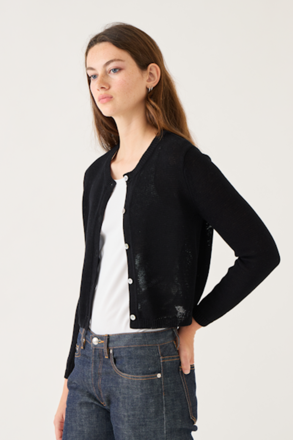 Josie Cotton Linen Cardigan | True Black