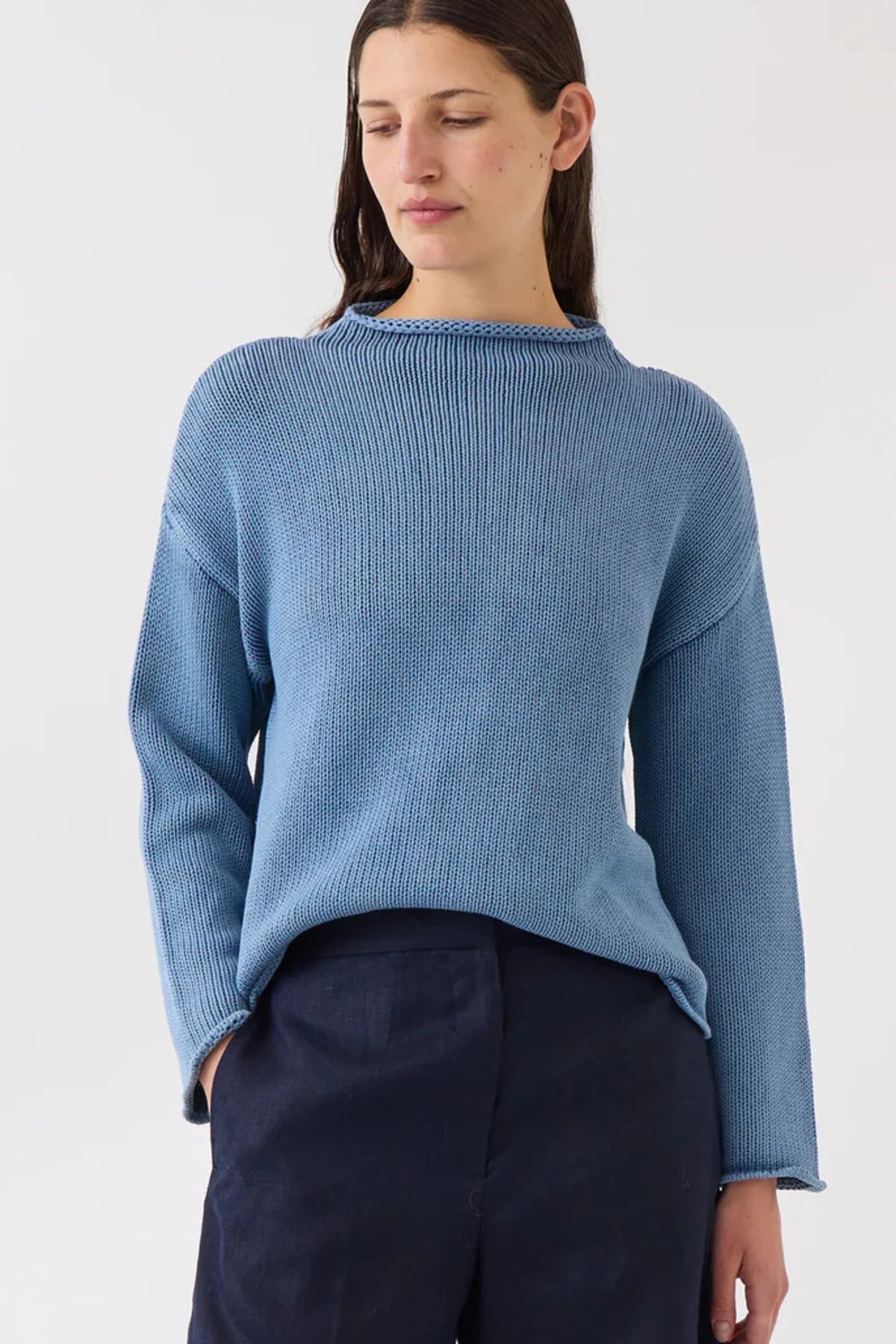 Lamis Washed Cotton Sweater | Denim Blue
