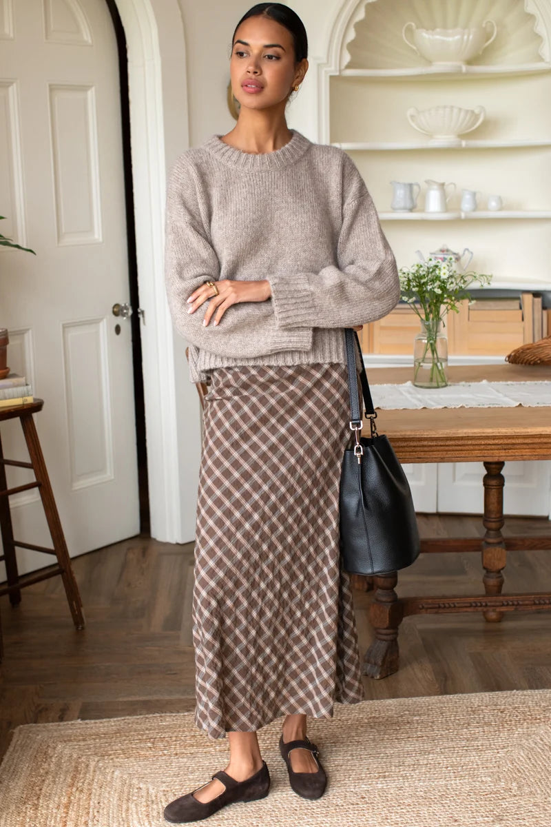 Bias Maxi Skirt | Cocoa Plaid