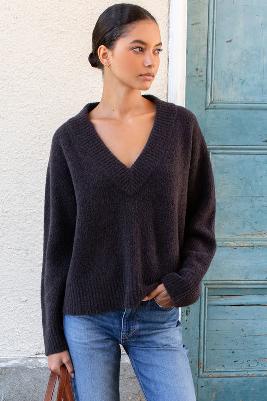 Boxy Boucle V-Neck Sweater | Dark Cocoa