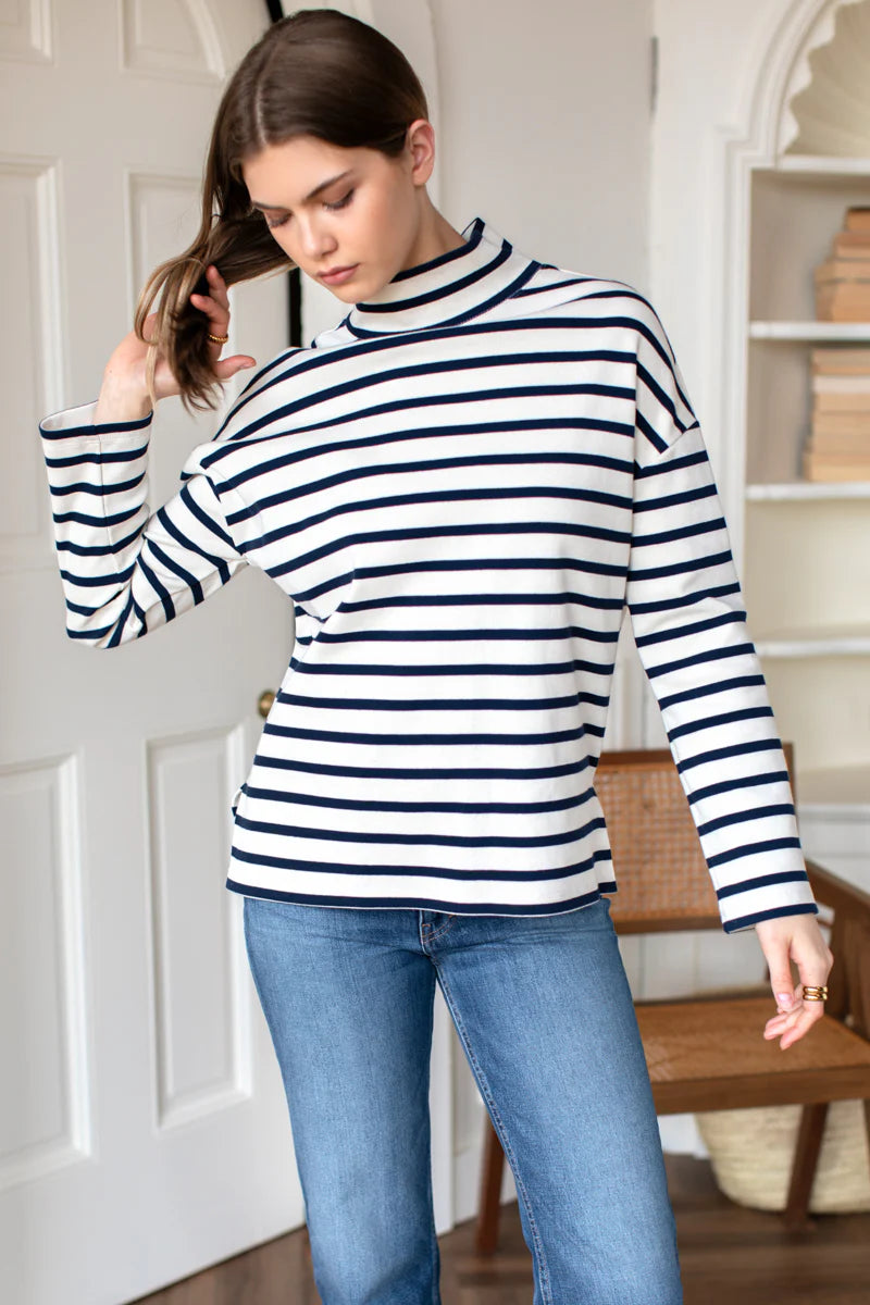 Edie Ribbed Top | Navy Stripe