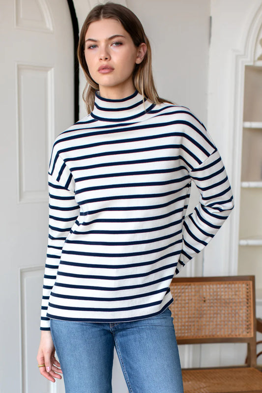 Edie Ribbed Top | Navy Stripe