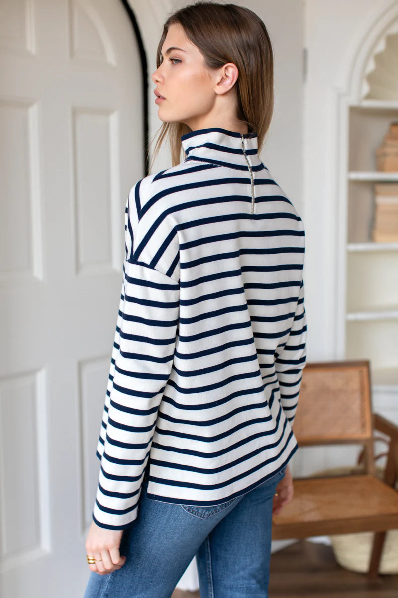 Edie Ribbed Top | Navy Stripe