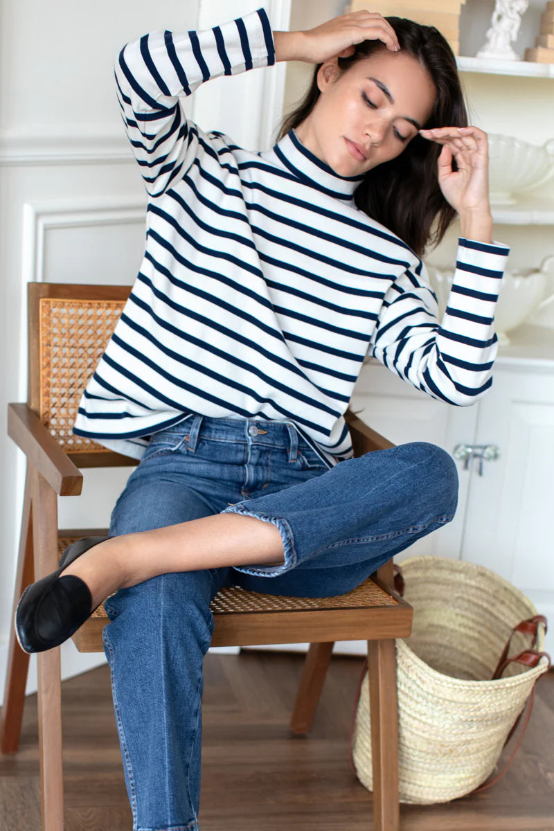 Edie Ribbed Top | Navy Stripe