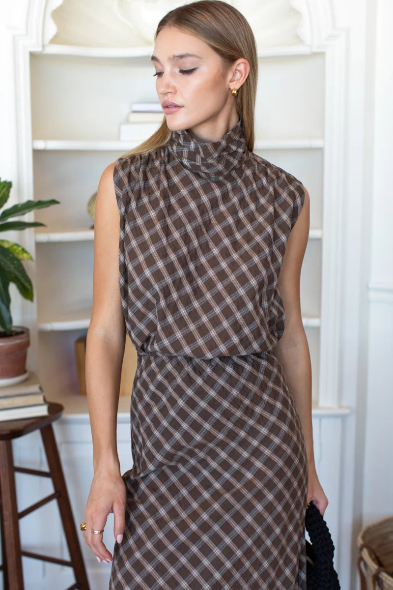 Frederique Sleeveless Blouse | Cocoa Plaid