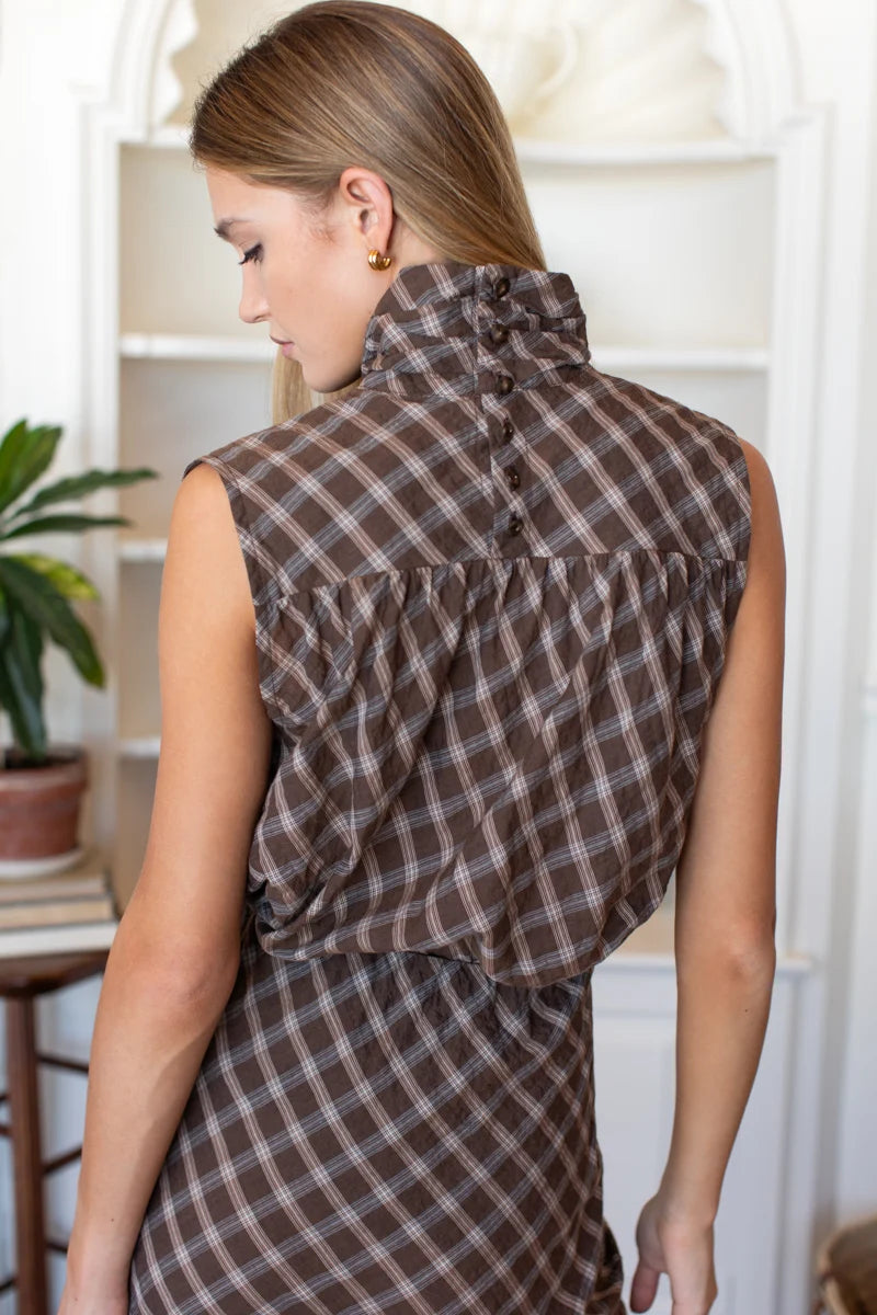 Frederique Sleeveless Blouse | Cocoa Plaid