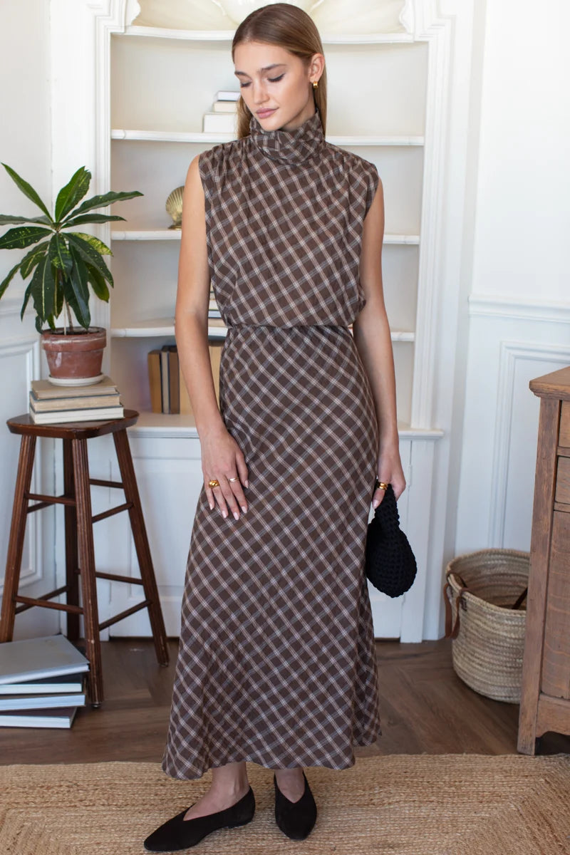 Frederique Sleeveless Blouse | Cocoa Plaid