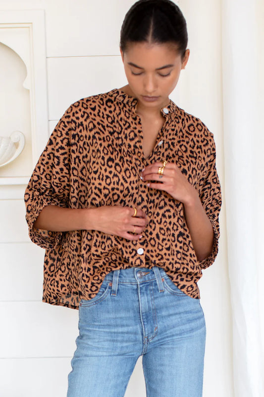 Mandarin Collar Top | Vintage Leopard Organic