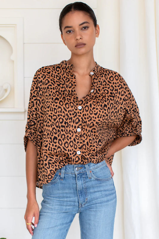 Mandarin Collar Top | Vintage Leopard Organic