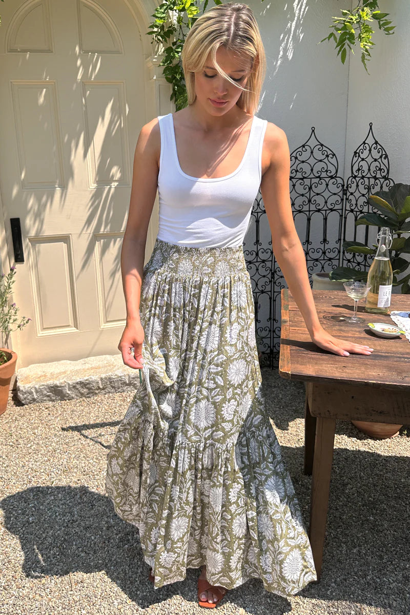 Shirred Maxi Skirt | Arles Gothic Olive