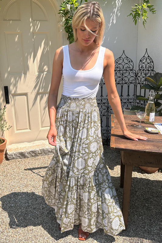 Shirred Maxi Skirt | Arles Gothic Olive