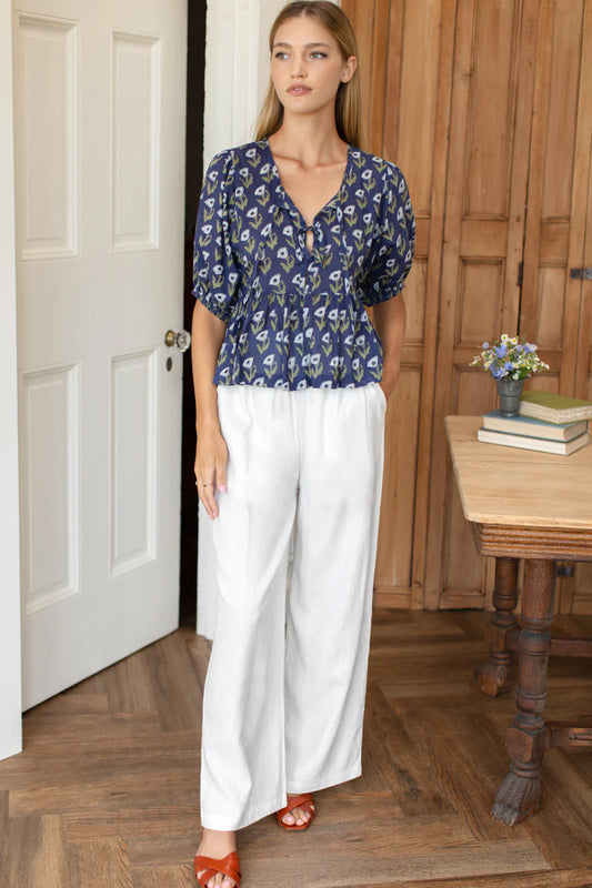 Pressed Poppies Bastian Top | Indigo Organic