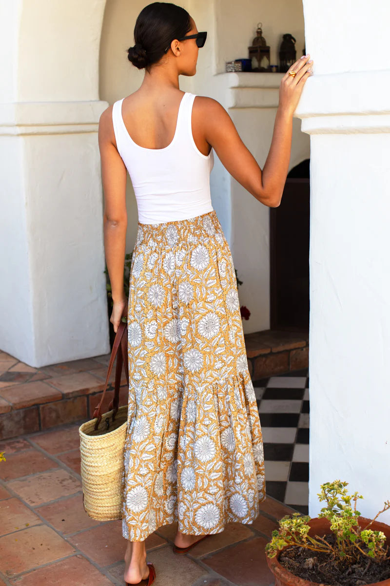 Shirred Maxi Skirt | Arles Gold