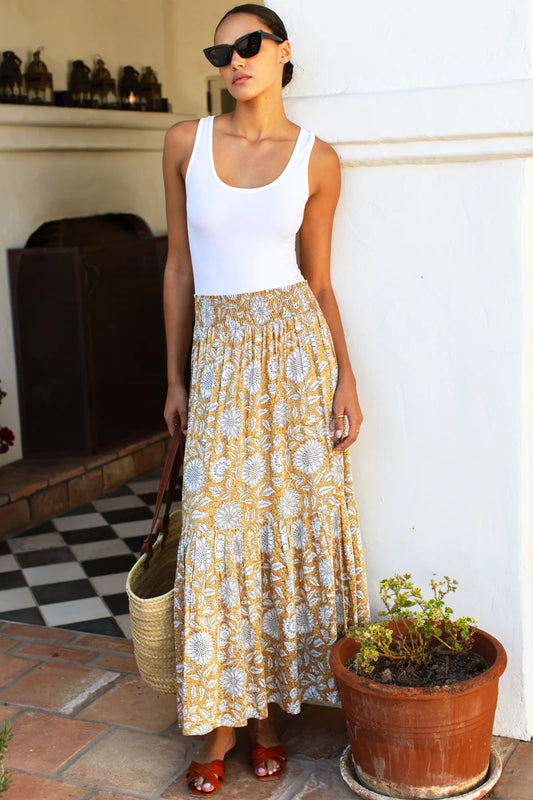 Shirred Maxi Skirt | Arles Gold