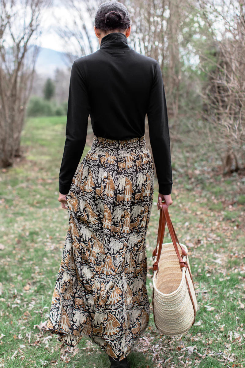 Shirred Maxi Skirt | Story Print
