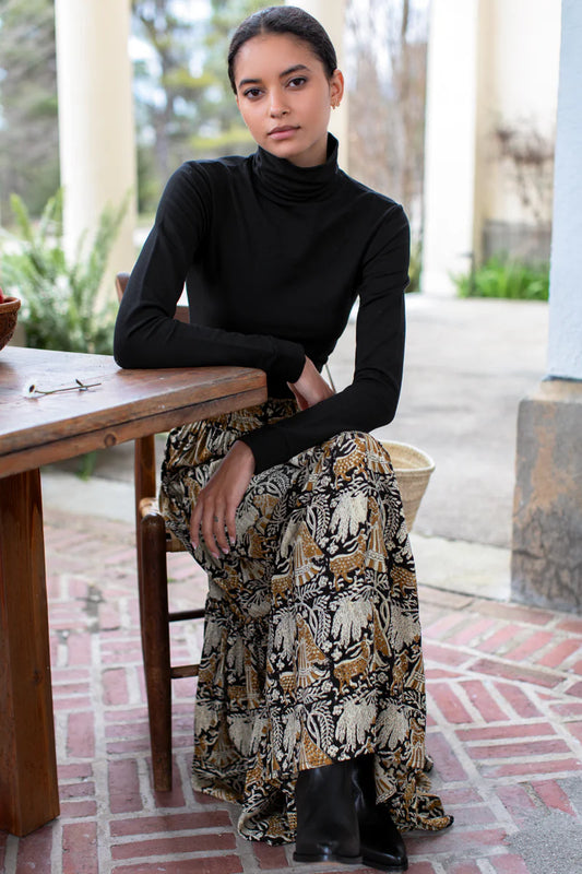 Shirred Maxi Skirt | Story Print