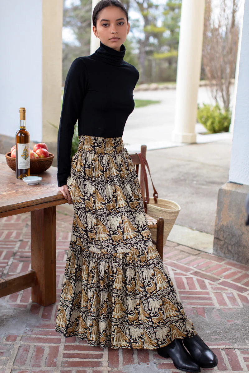 Shirred Maxi Skirt | Story Print