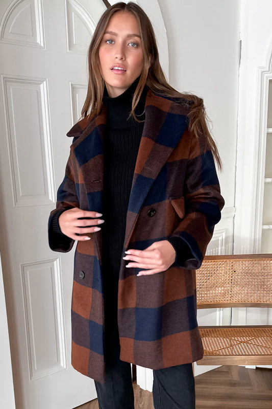 Thomas Plaid Wool Coat | Navy + Rust Check