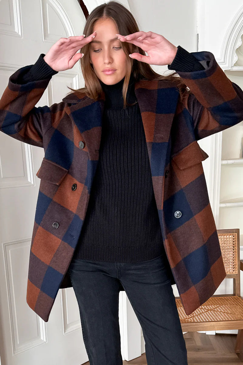 Thomas Plaid Wool Coat | Navy + Rust Check