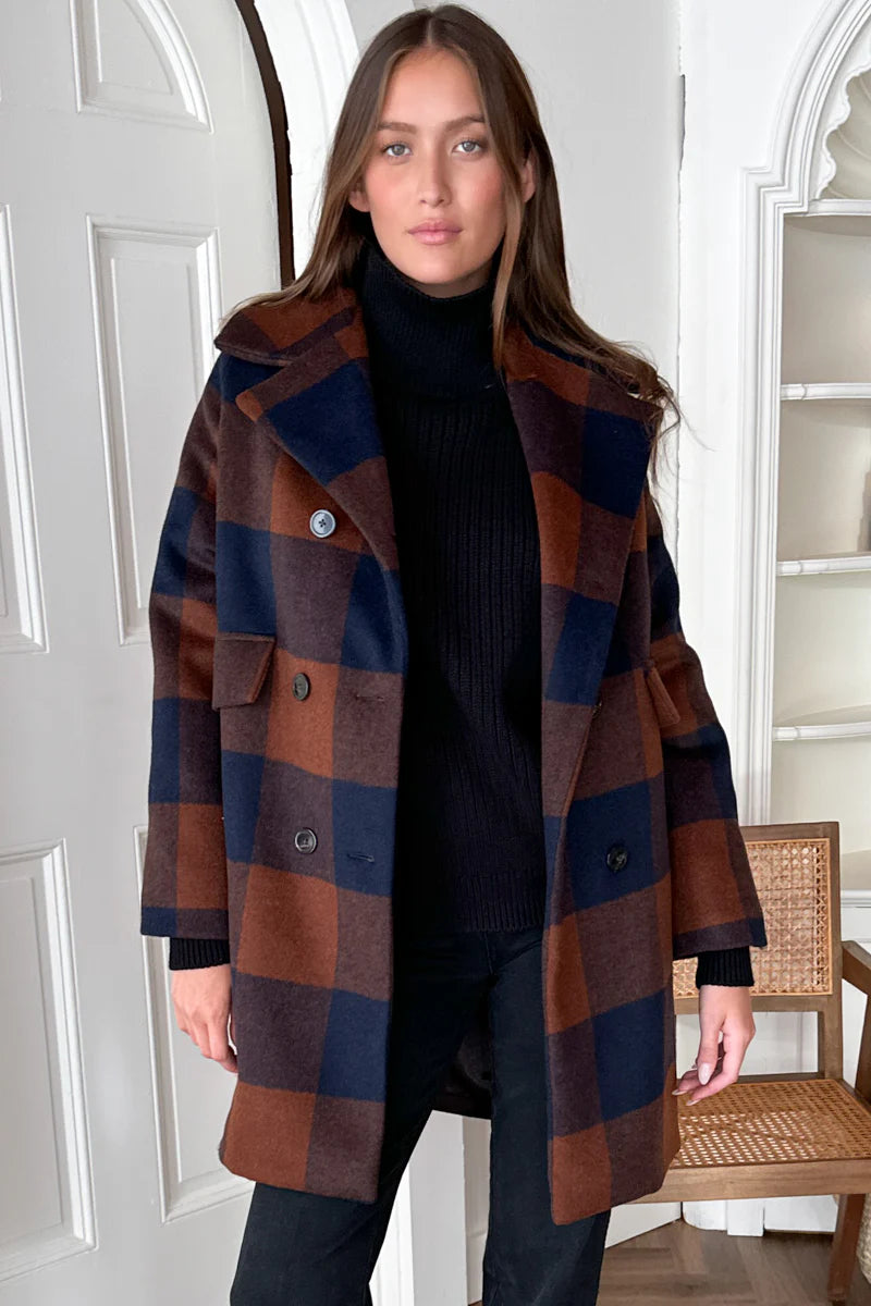 Thomas Plaid Wool Coat | Navy + Rust Check