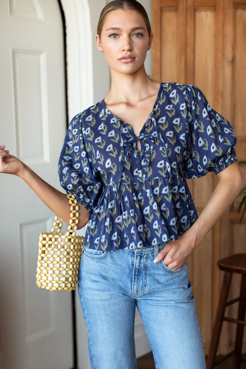 Pressed Poppies Bastian Top | Indigo Organic
