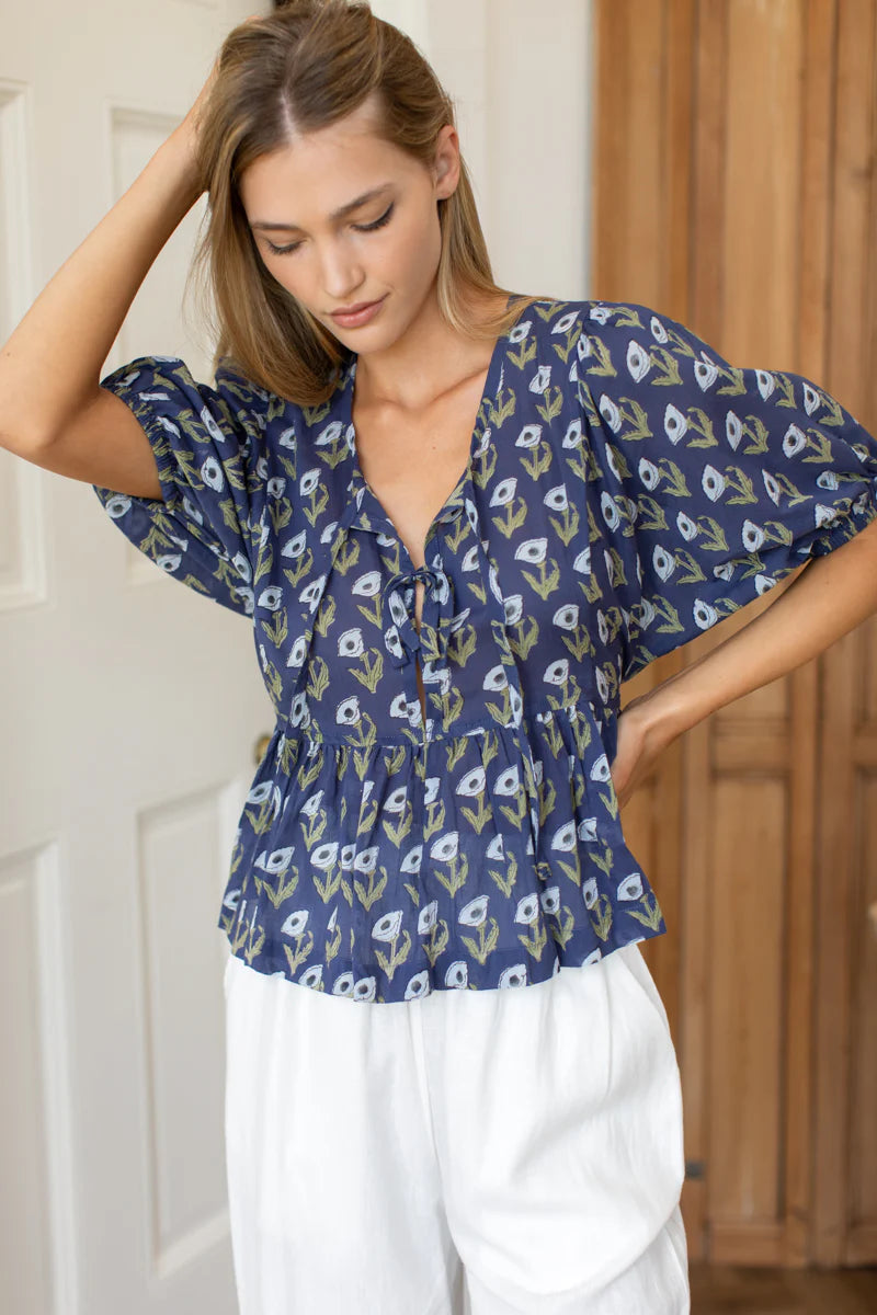 Pressed Poppies Bastian Top | Indigo Organic