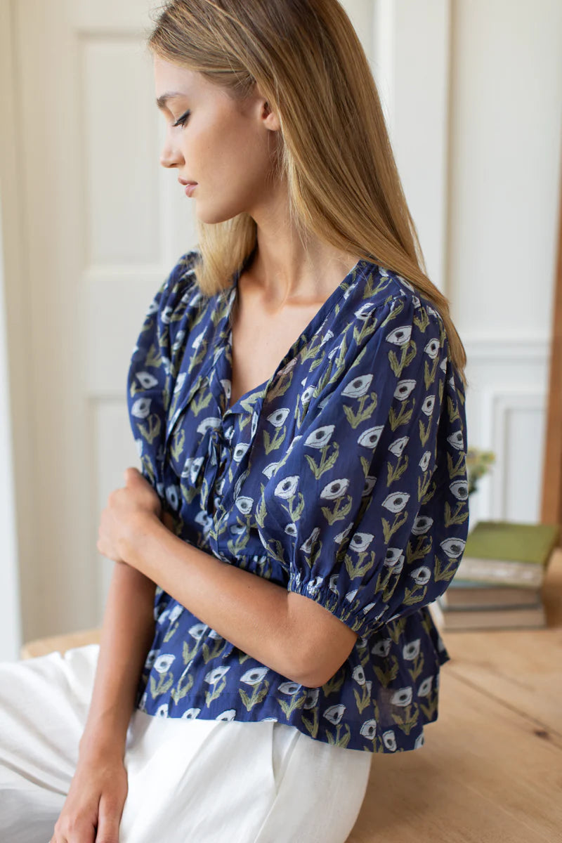 Pressed Poppies Bastian Top | Indigo Organic