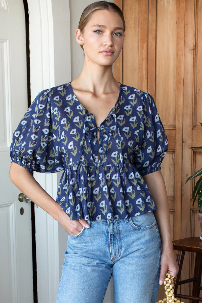 Pressed Poppies Bastian Top | Indigo Organic