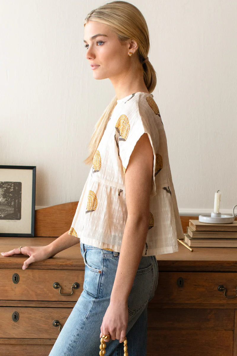Dolman Peplum Top | Fan Flowers Marigolds