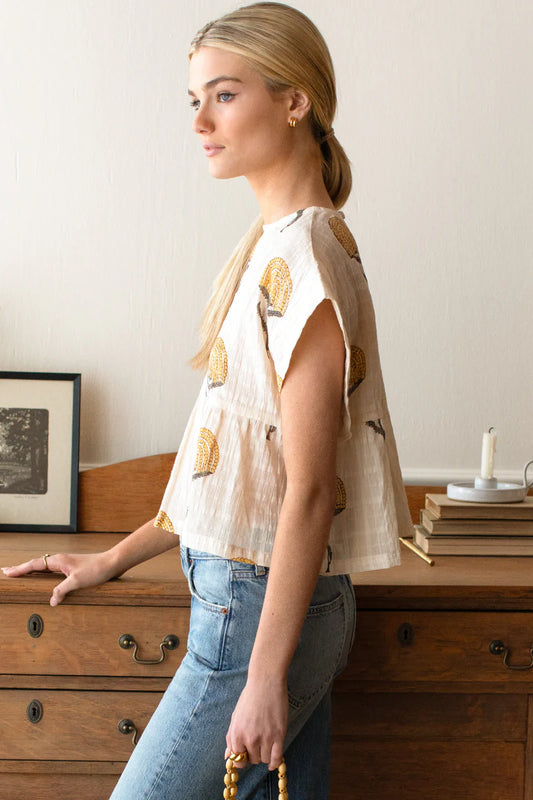 Dolman Peplum Top | Fan Flowers Marigolds