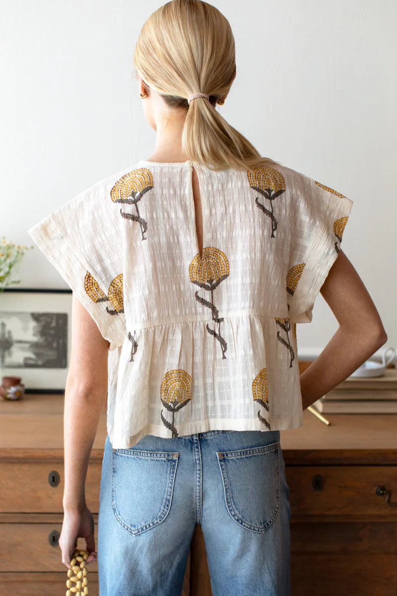 Dolman Peplum Top | Fan Flowers Marigolds