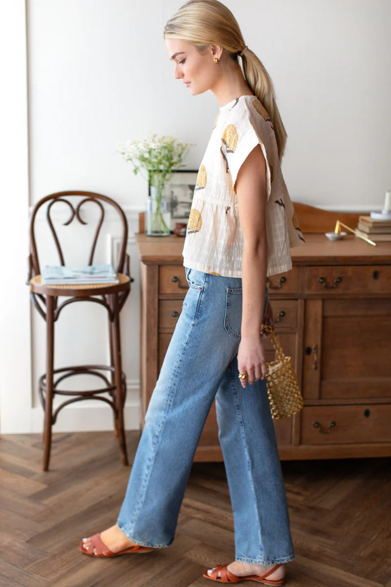 Dolman Peplum Top | Fan Flowers Marigolds