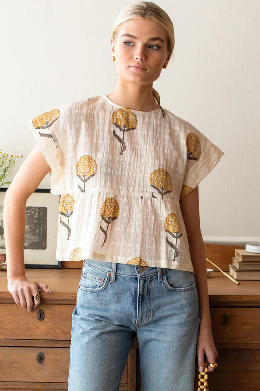Dolman Peplum Top | Fan Flowers Marigolds