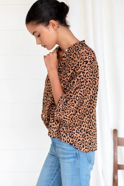 Mandarin Collar Top | Vintage Leopard Organic