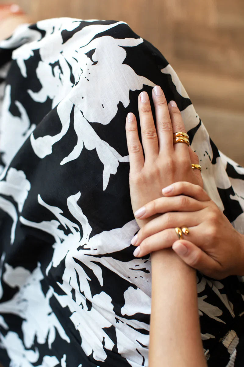 Smocked Maxi Skirt | Black + Ivory Orchid