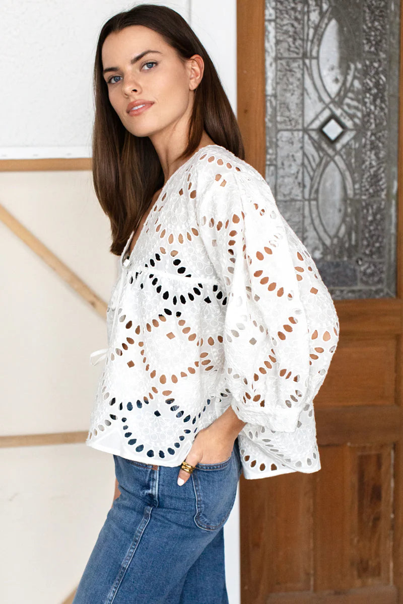 Artist Tie Front Overshirt | Ivory Eyelet
