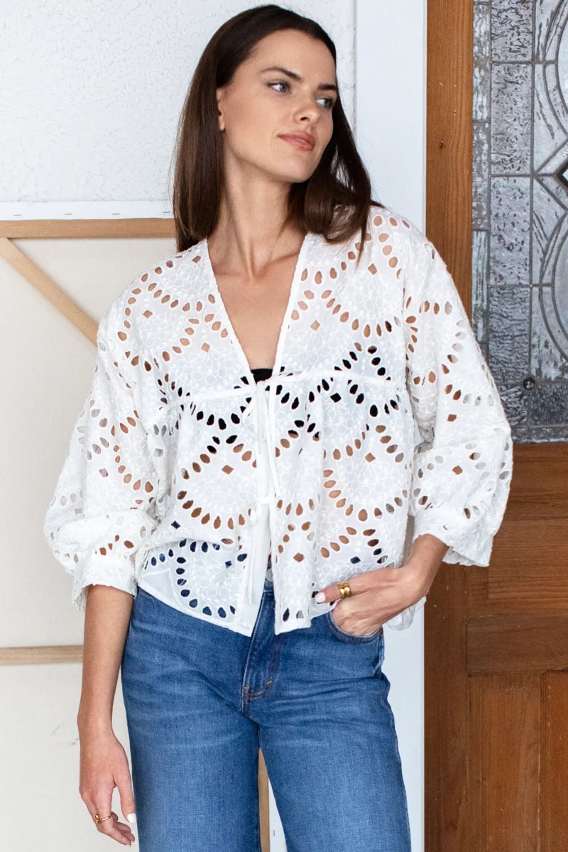 Artist Tie Front Overshirt | Ivory Eyelet