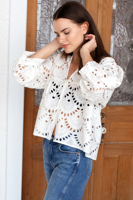 Artist Tie Front Overshirt | Ivory Eyelet