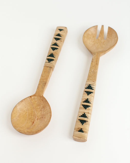 Geo Woven Salad Servers | Mango Wood