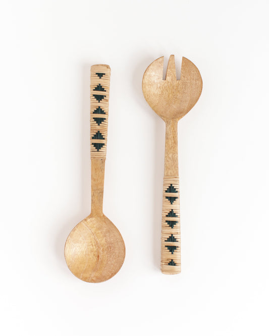 Geo Woven Salad Servers | Mango Wood