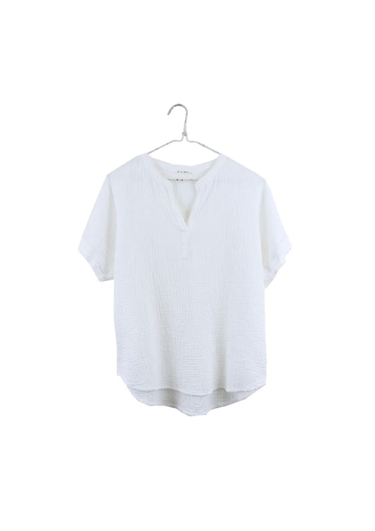 Image of It Is Well LA Mandarin Collar Gauze Top in Salt White Organic Cotton. Made in USA.