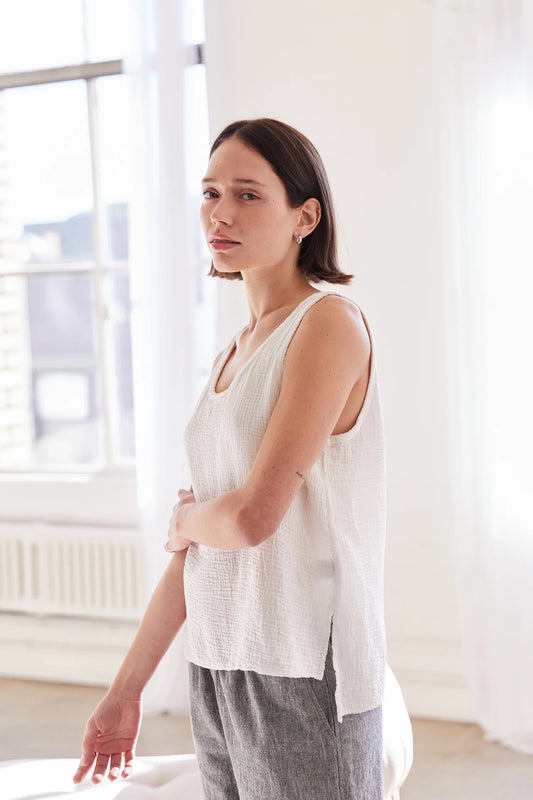 Organic Sleeveless Gauze Top | Salt White