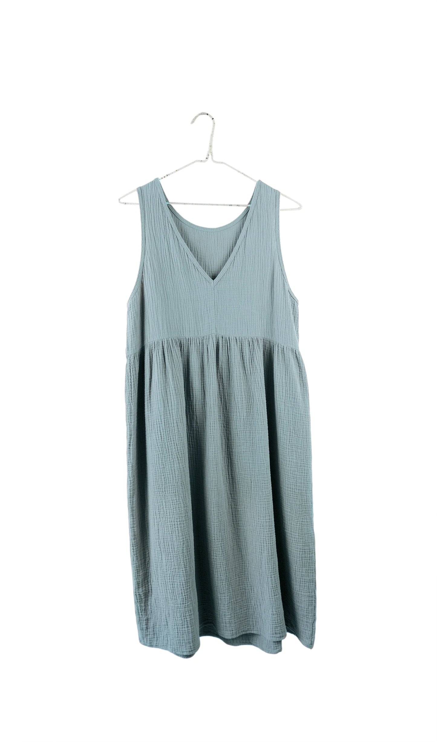 It Is Well LA - Elevated Ethical Basics Made in USA - Reversible Organic Cotton Gauze Midi Dress on Hanger - Misty Sage