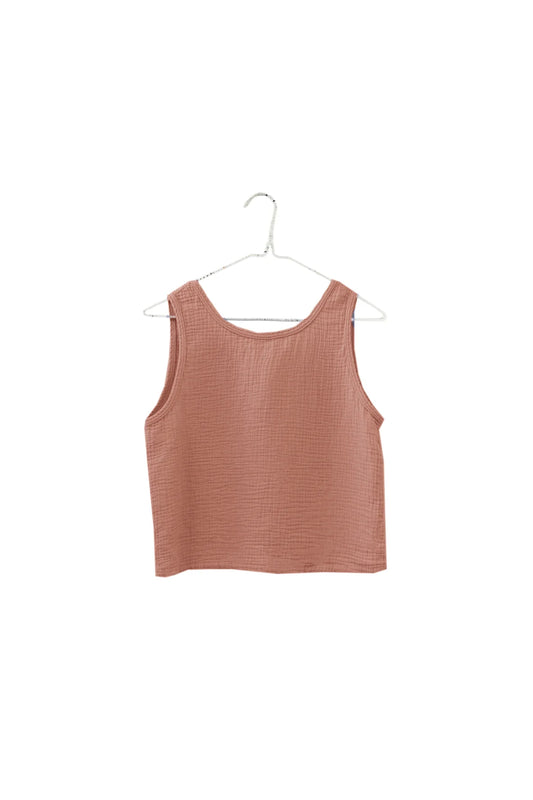 It Is Well LA - Elevated Ethical Basics Made in USA - Reversible Organic Cotton Gauze Tank Top on Hanger - Sienna