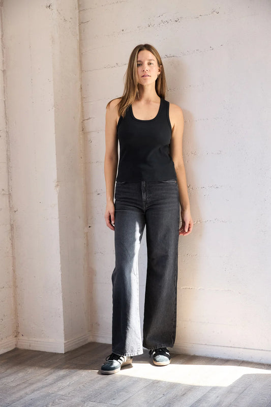 Image of IT IS WELL LA Ribbed Cotton Tank Top in Black. Made in USA.