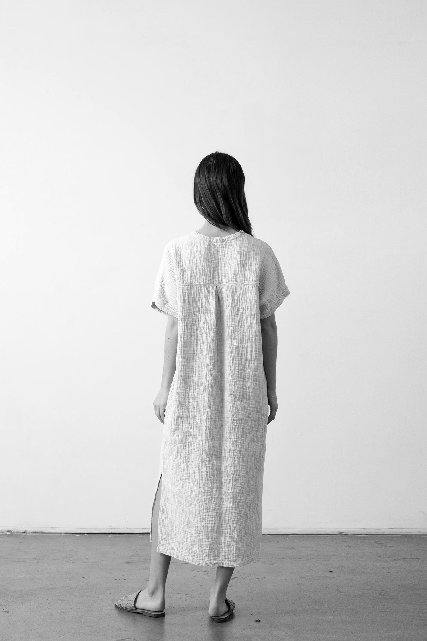 Short Sleeve Mandarin Gauze Dress | Olive Organic