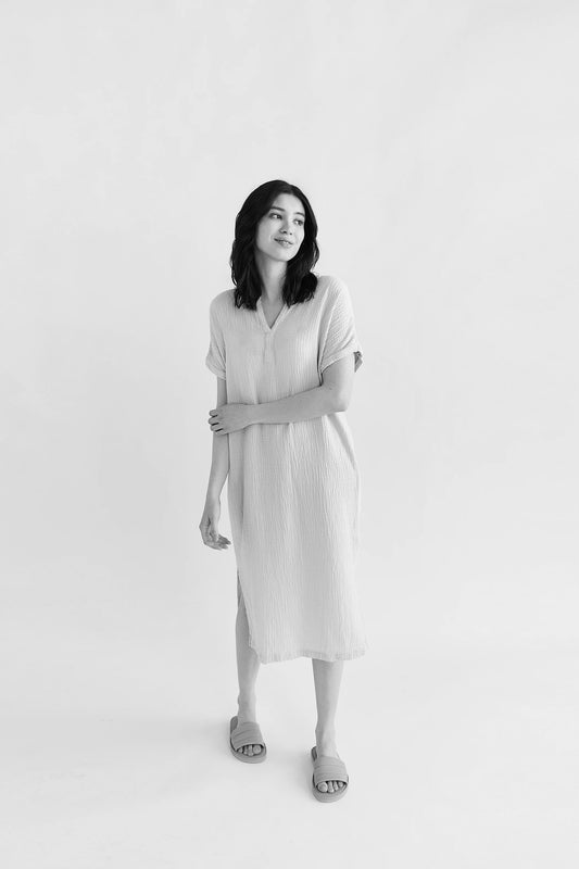 Short Sleeve Mandarin Gauze Dress | Olive Organic