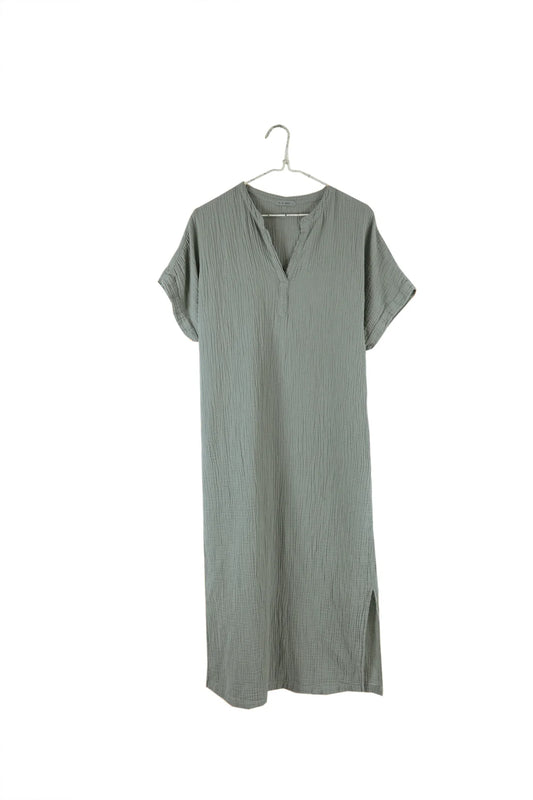 Short Sleeve Mandarin Gauze Dress | Olive Organic